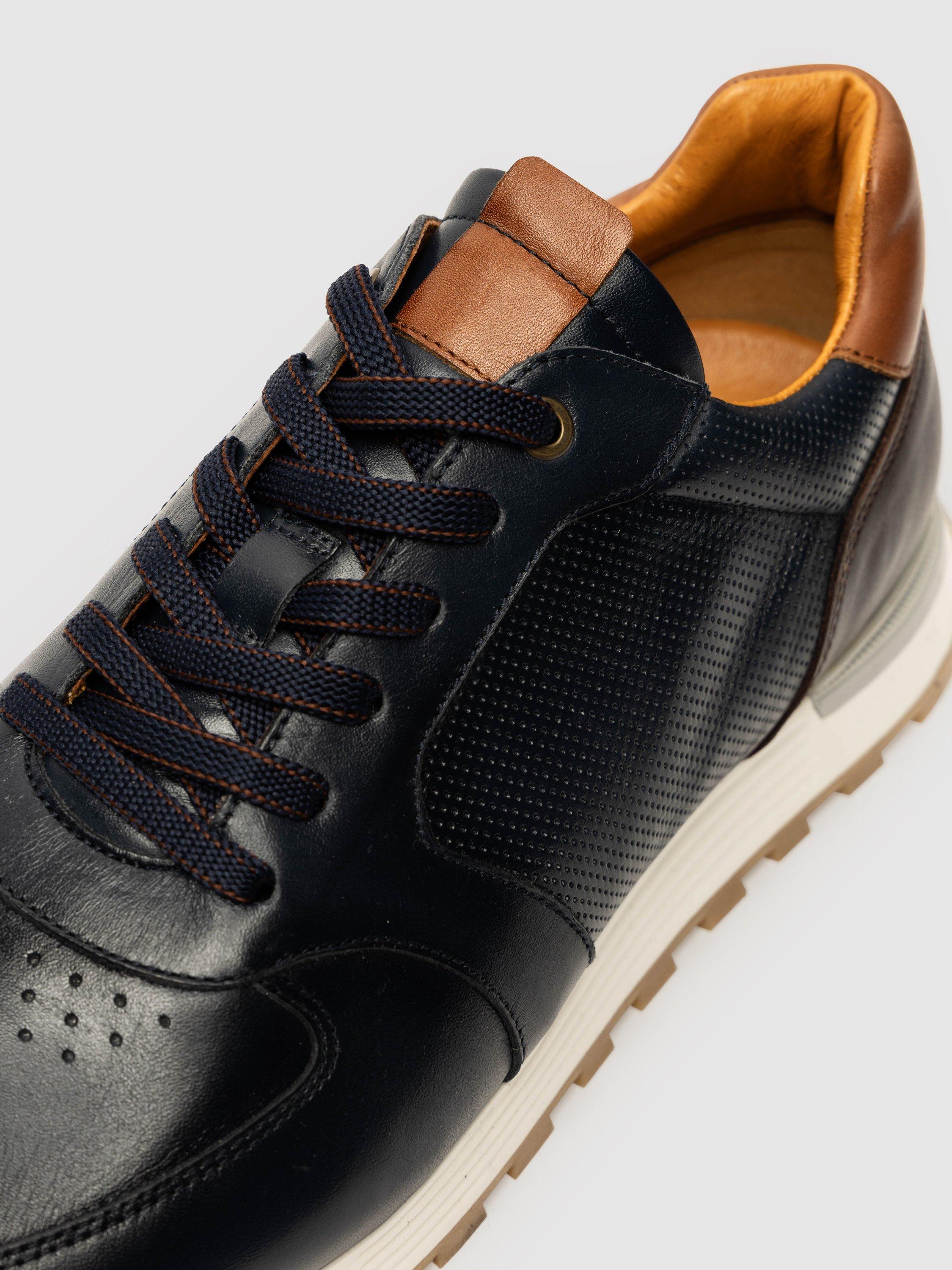 Product image 5 of 10, which shows Rodd & Gunn Peria Leather Trainers, Navy, 7