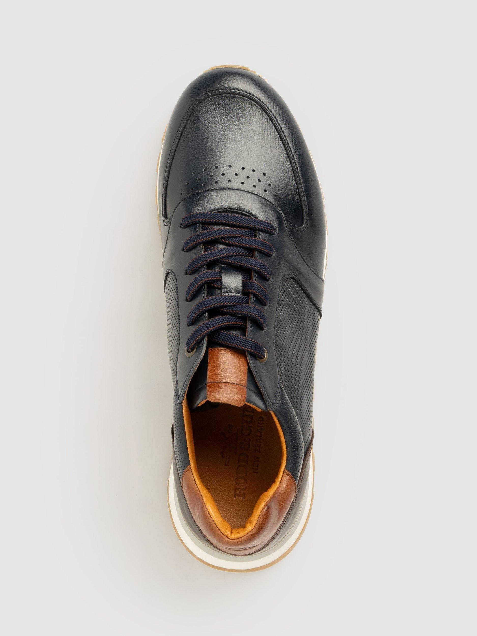 Product image 6 of 10, which shows Rodd & Gunn Peria Leather Trainers, Navy, 7