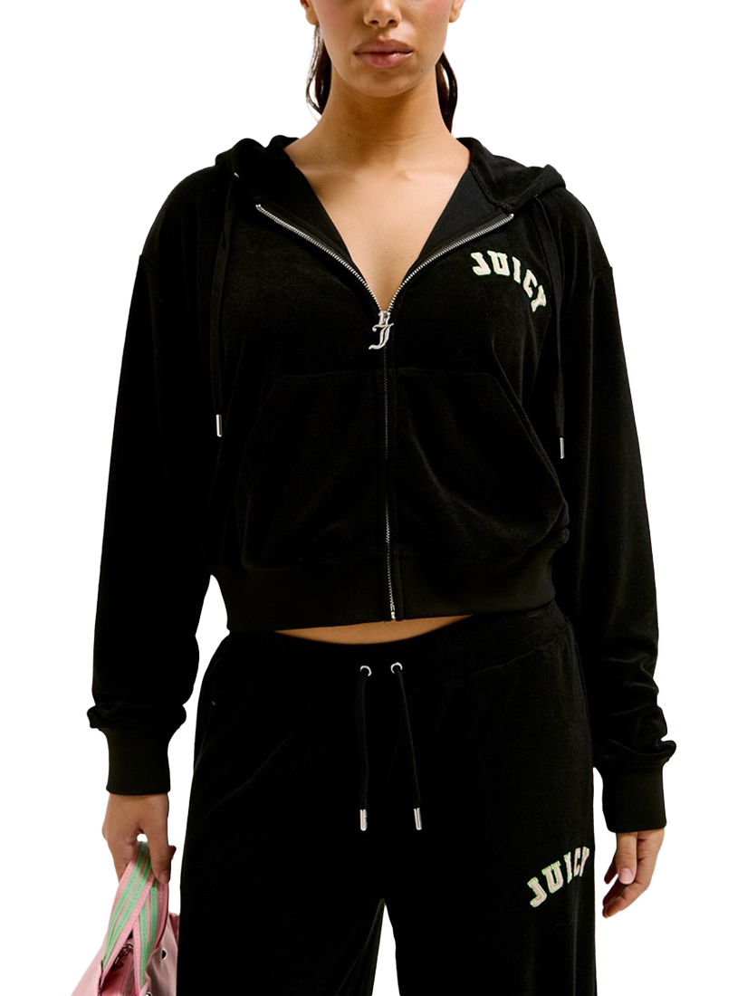 Product image 1 of 4, which shows Juicy Couture Nala Terry Towelling Collegiate Hoodie, Black, XS