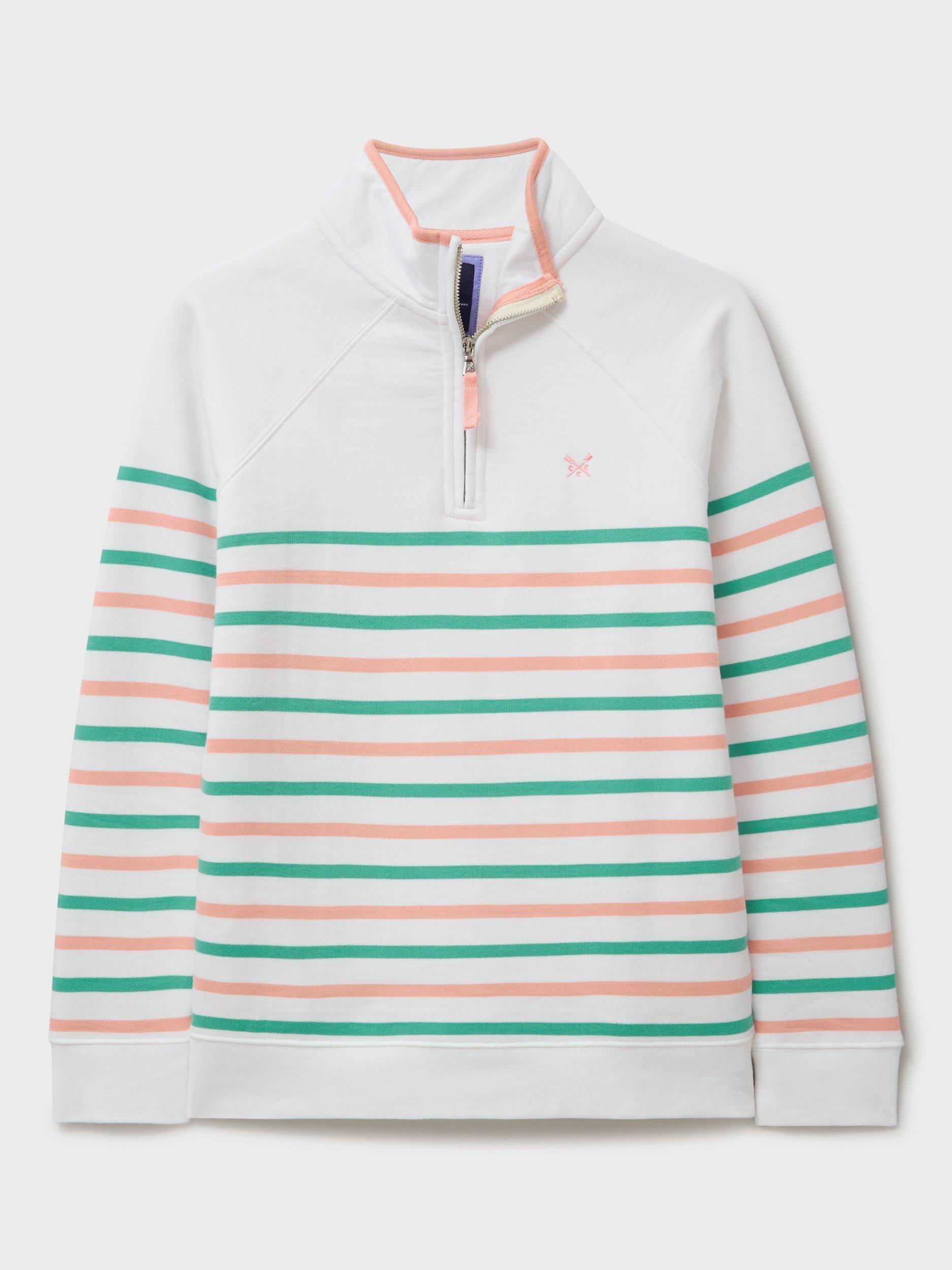 Product image 5 of 5, which shows Crew Clothing Half Zip Striped High Neck Cotton Blend Sweatshirt, Green/Multi, 6
