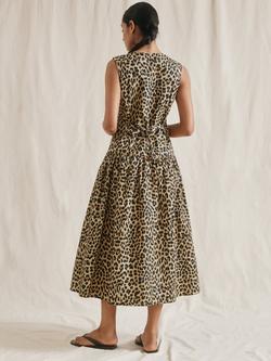 Albaray Animal Print Waistcoat Pure Organic Cotton Dress, Brown/Multi - view 2, Brown/Multi