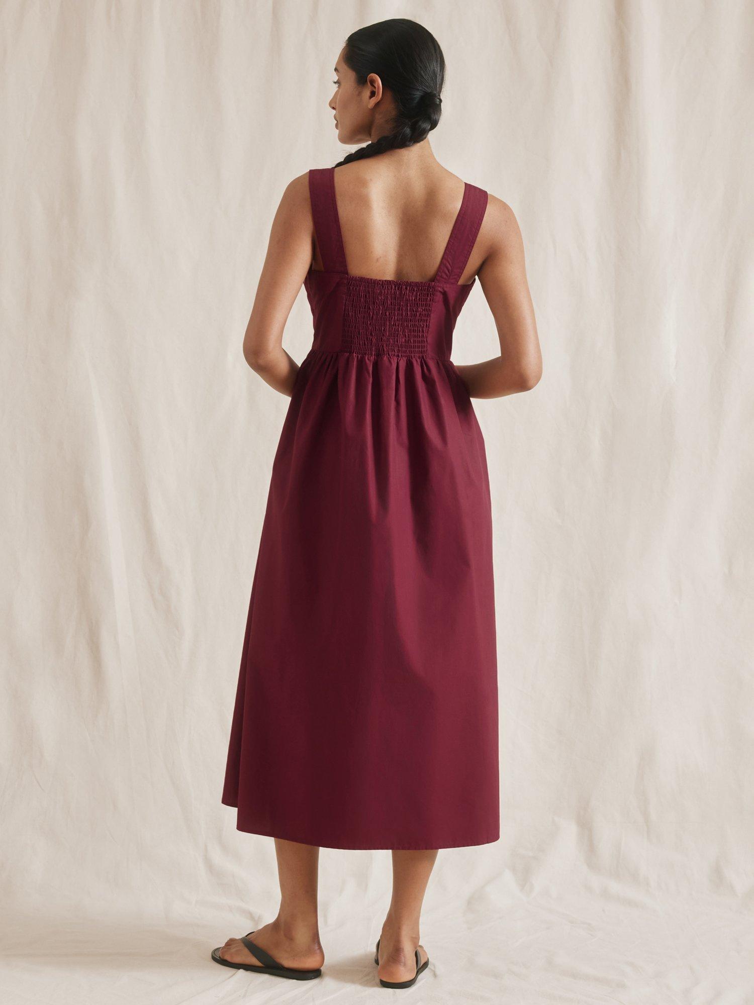 Product image 2 of 6, which shows Albaray Shirred Back Pure Organic Cotton Dress, Red, 8