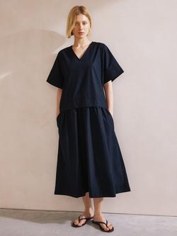 Albaray Drop Waist Pure Organic Cotton Dress, Navy, Navy