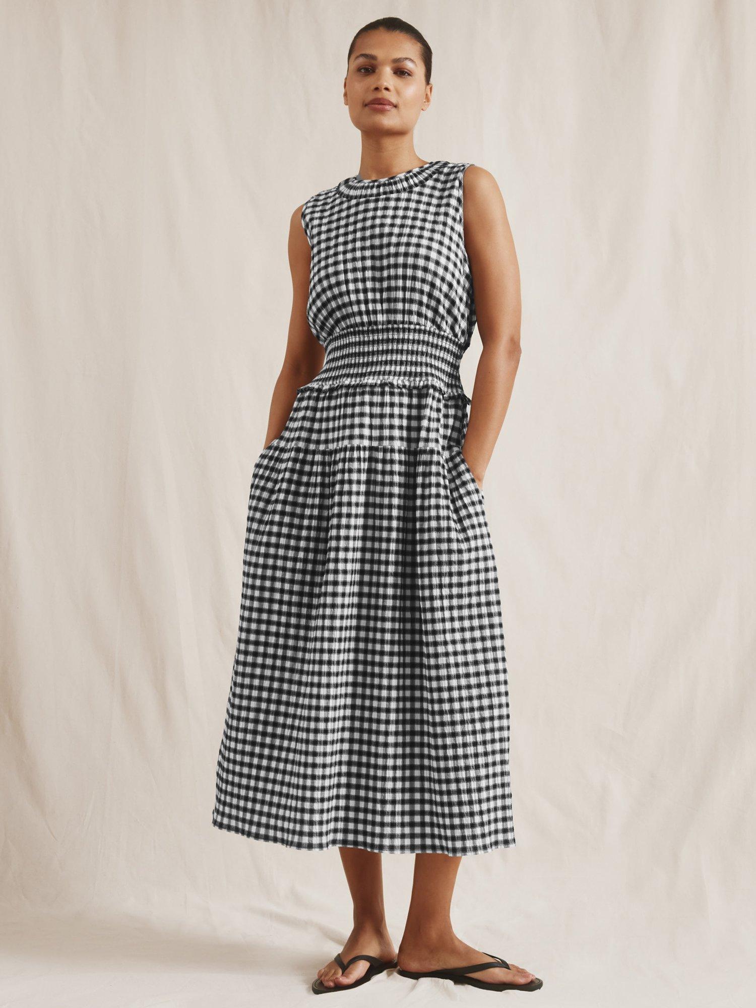 Albaray Shirred Waist Gingham Dress, Black