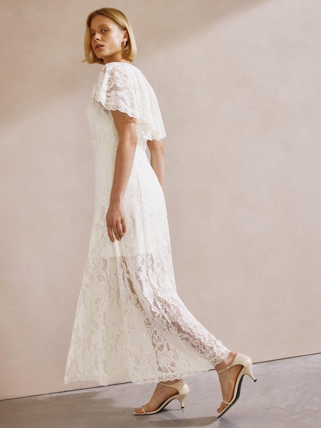 Product image 2 of 7, which shows Albaray Lace Cape Maxi Dress, Cream, 8