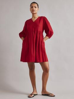 Albaray Gathered Waist Tie Back Mini Dress, Red, Red