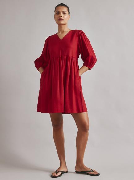 Albaray Gathered Waist Tie Back Mini Dress, Red, Red
