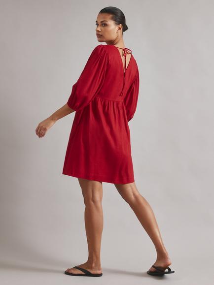 Albaray Gathered Waist Tie Back Mini Dress, Red - view 2, Red