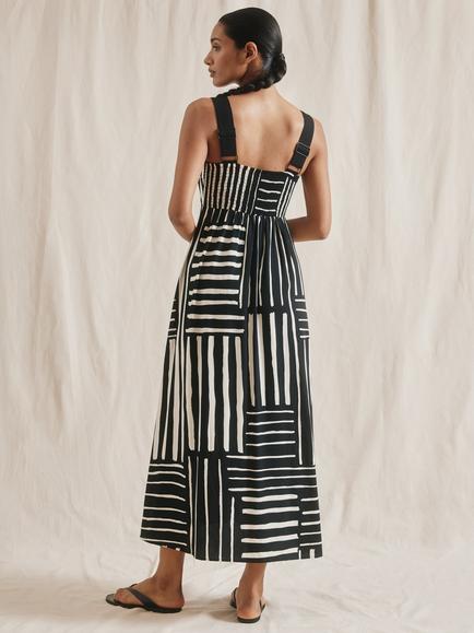 Albaray Patchwork Stripe Dress, Black - view 2, Black