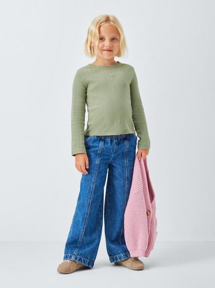 John Lewis Kids' Butterfly Pointelle Top, Multi - view 2, Multi