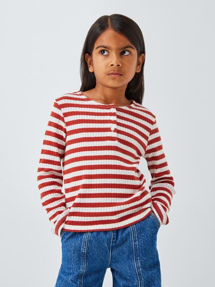 John Lewis Kids' Stripe Pointelle Top, Multi, Multi