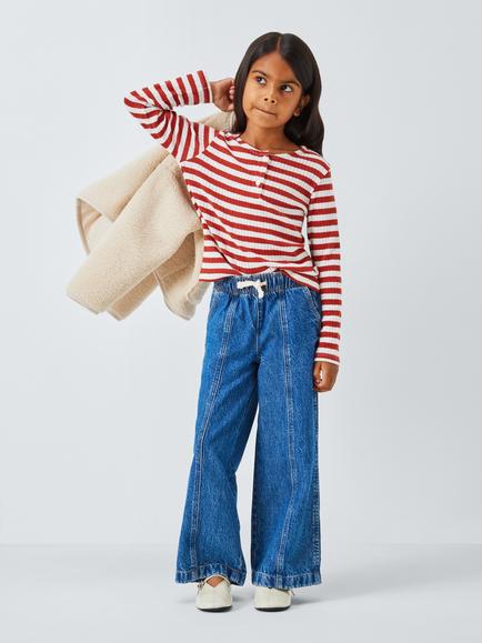 John Lewis Kids' Stripe Pointelle Top, Multi - view 2, Multi