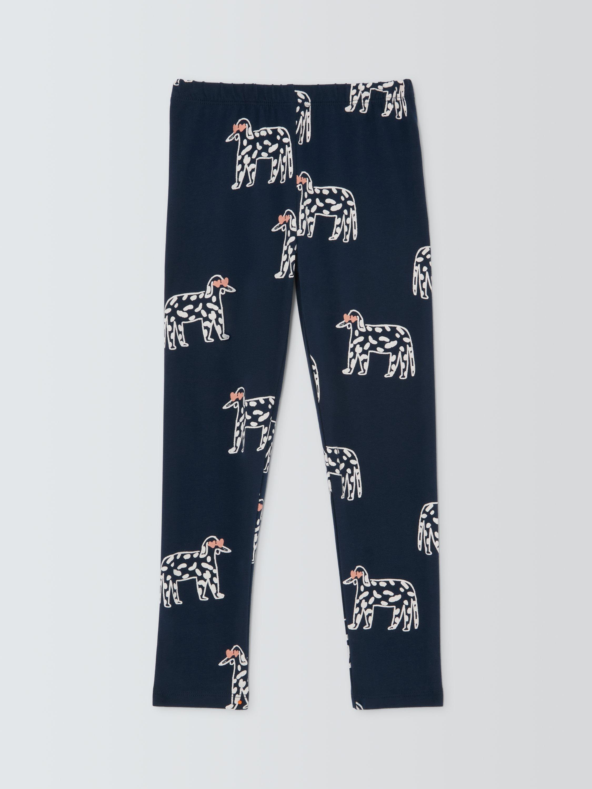 Product image 1 of 3, which shows John Lewis Kids' Dog Graphic Leggings, Navy, Beige, 3 years