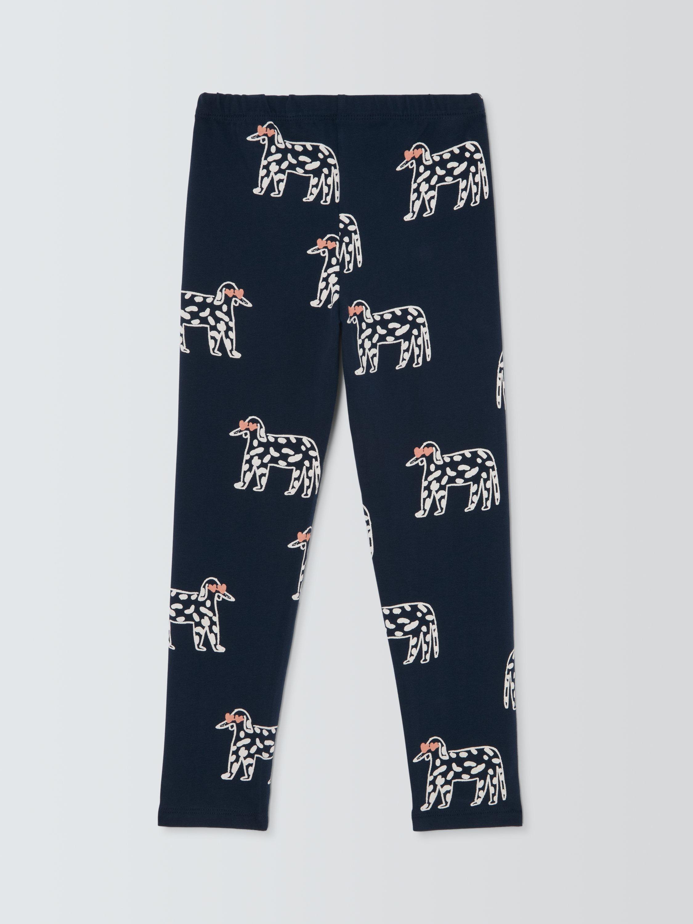 Product image 2 of 3, which shows John Lewis Kids' Dog Graphic Leggings, Navy, Beige, 3 years