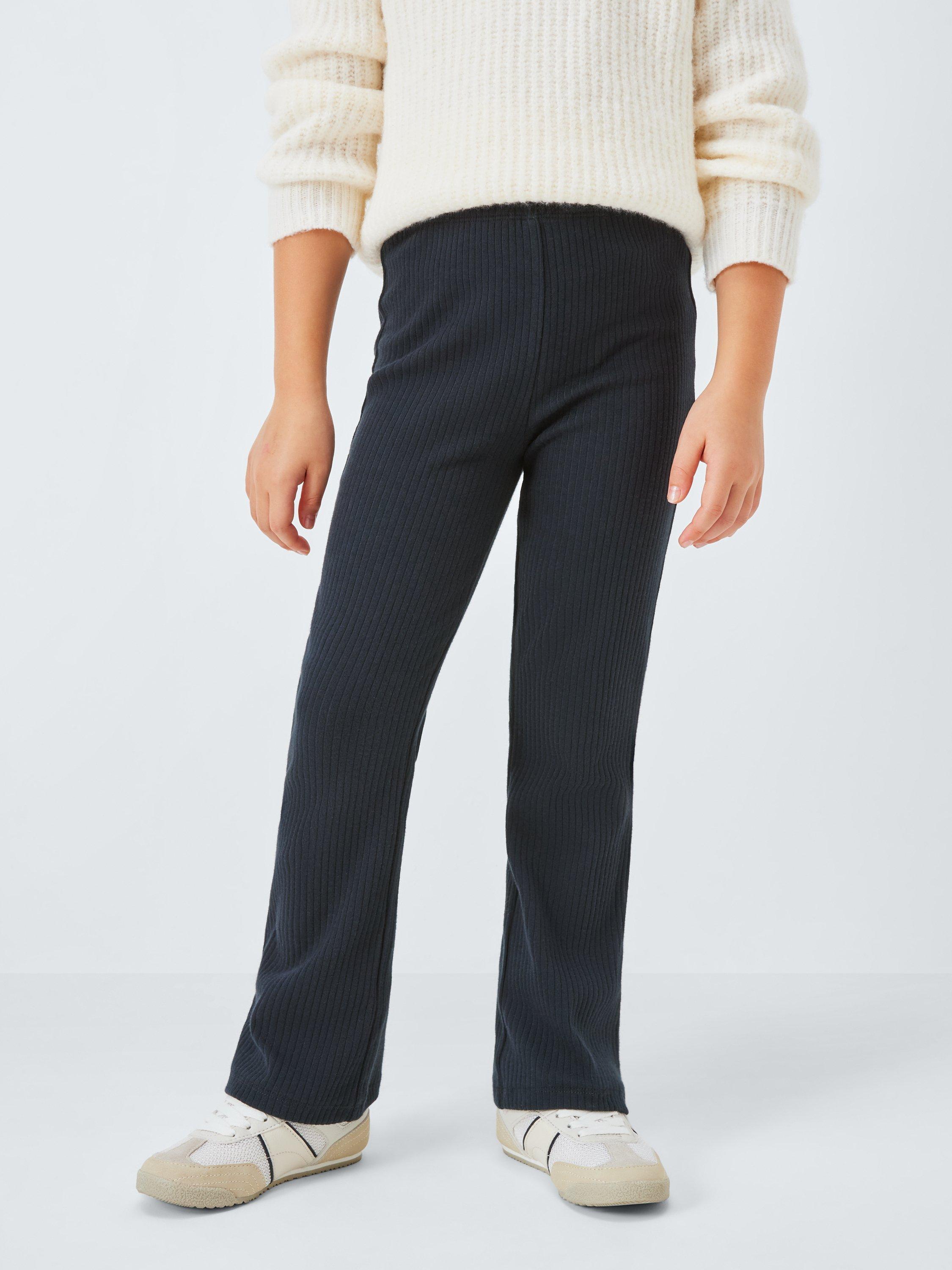 Product image 1 of 6, which shows John Lewis Kids' Ribbed Flared Leggings, Black, 4 years