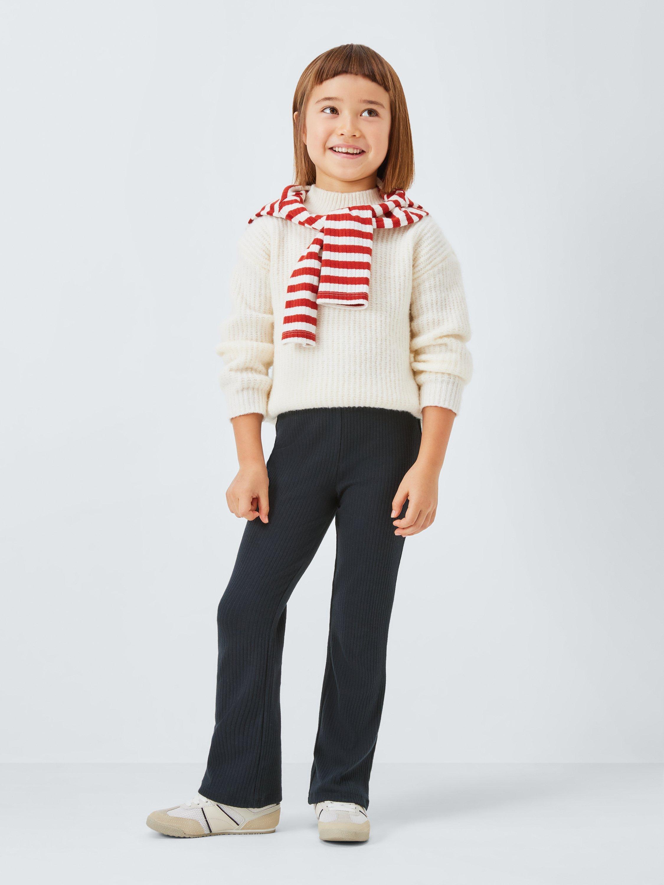 Product image 2 of 6, which shows John Lewis Kids' Ribbed Flared Leggings, Black, 4 years