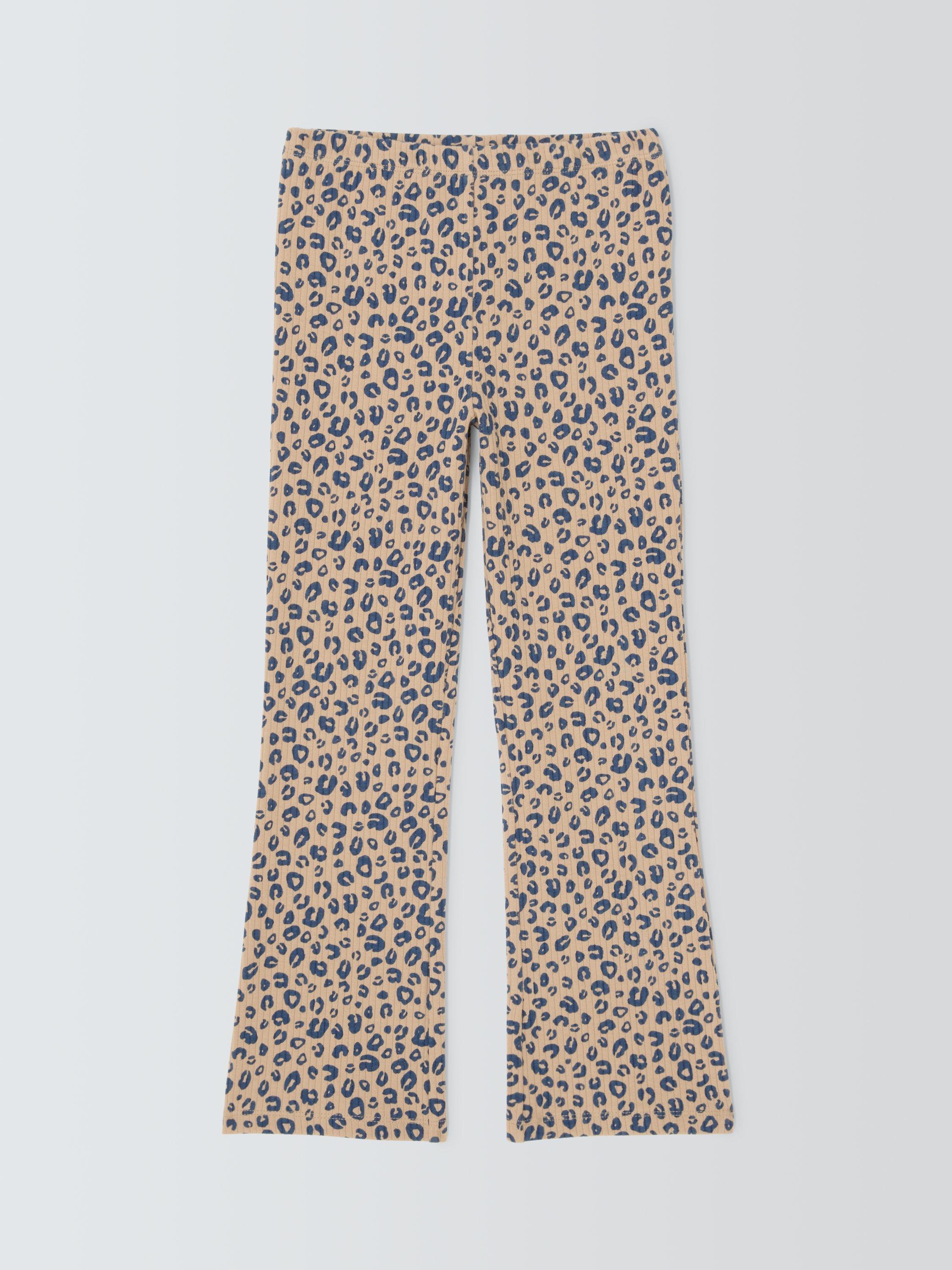 Product image 1 of 3, which shows John Lewis Kids' Ribbed Animal Print Flared Leggings, Pink, 3 years
