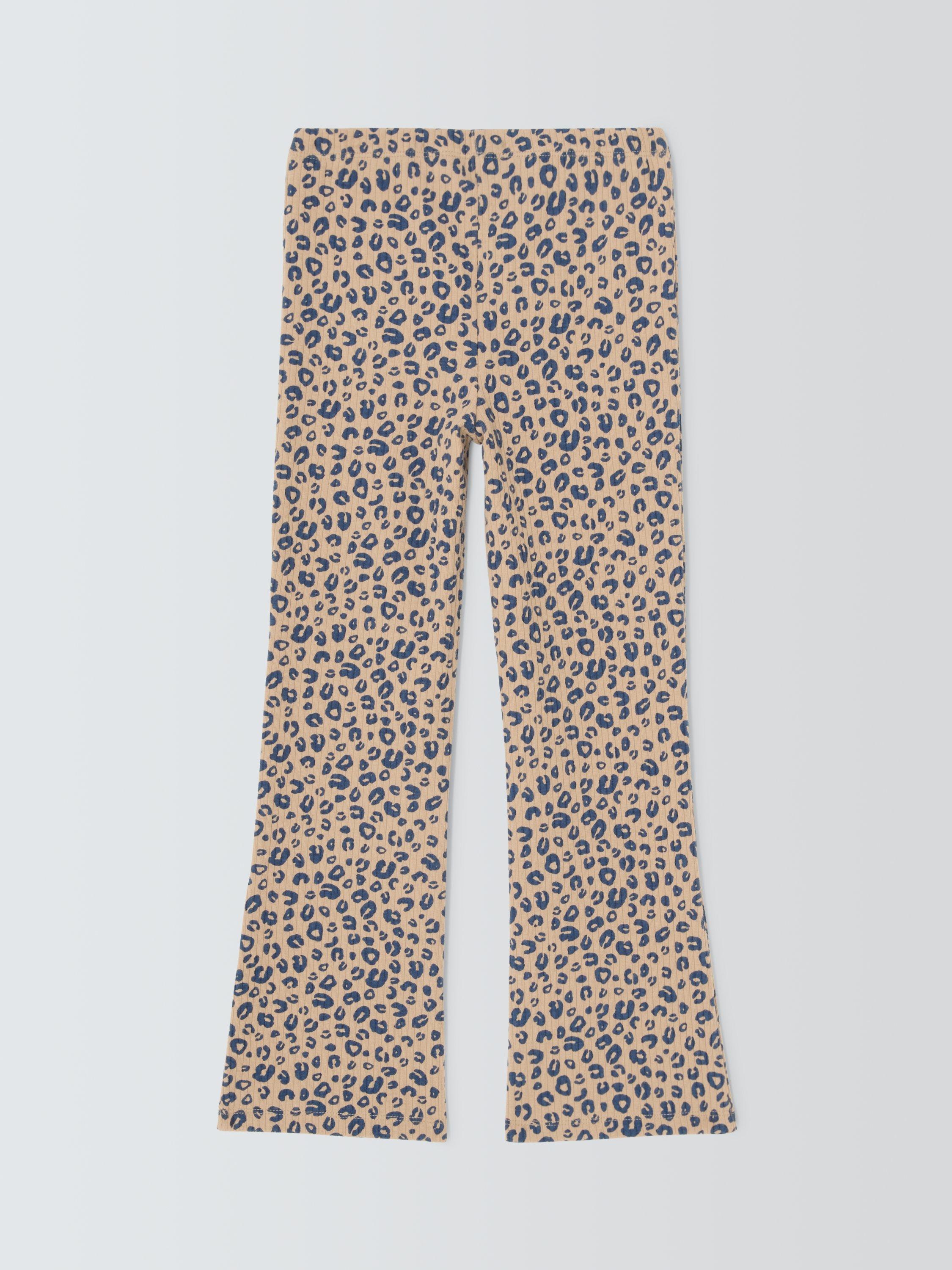 Product image 2 of 3, which shows John Lewis Kids' Ribbed Animal Print Flared Leggings, Pink, 3 years