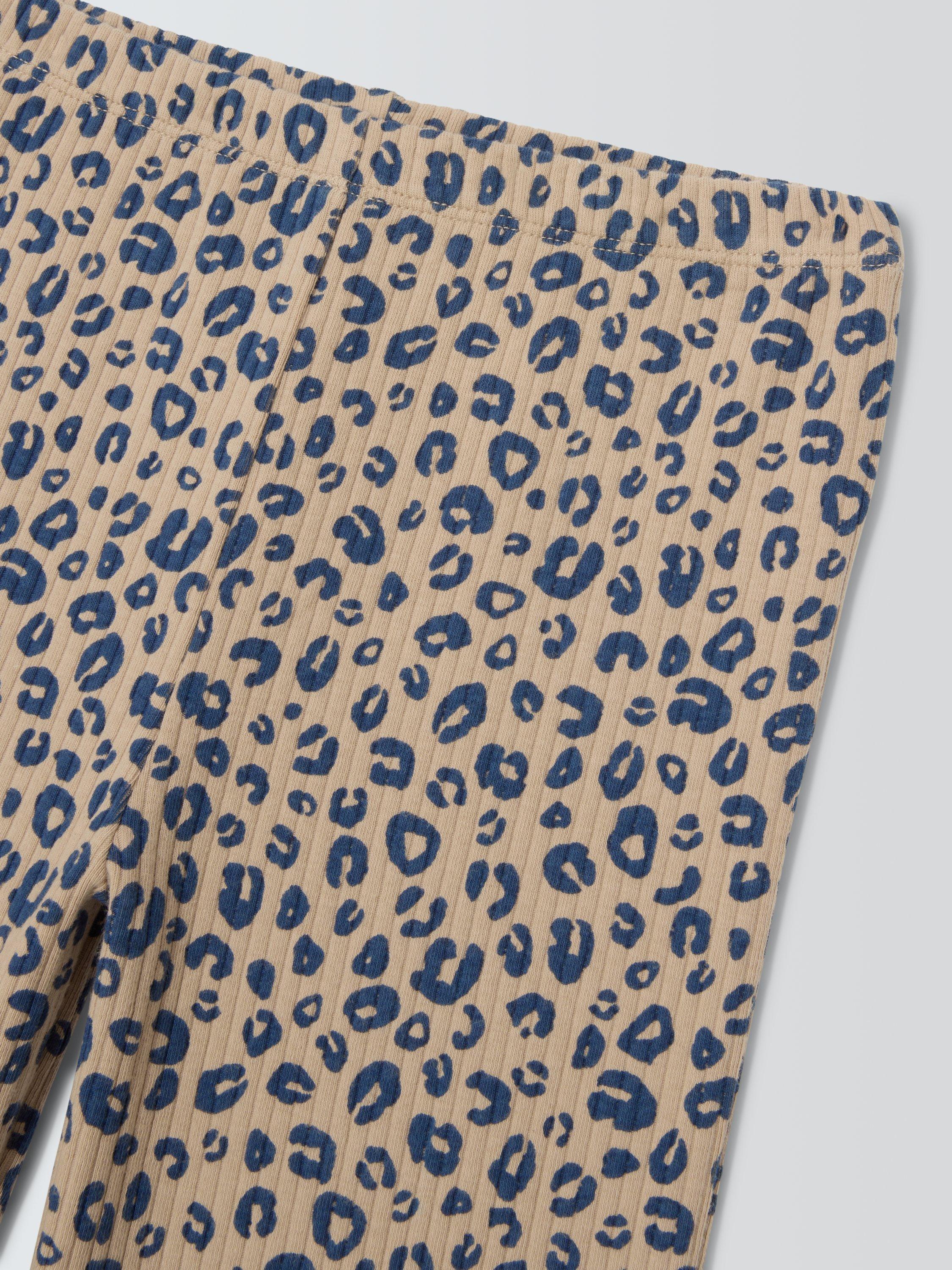 Product image 3 of 3, which shows John Lewis Kids' Ribbed Animal Print Flared Leggings, Pink, 3 years