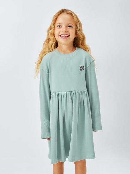 John Lewis Kids' Ribbed Flower Jersey Dress, Blue, Blue