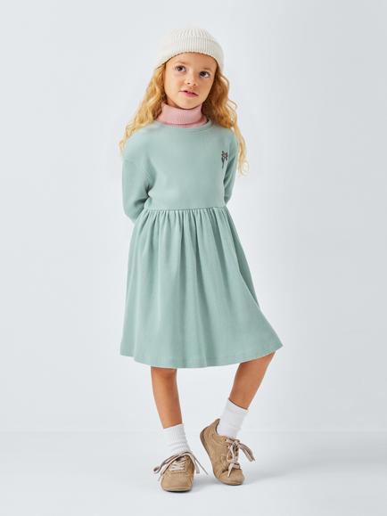 John Lewis Kids' Ribbed Flower Jersey Dress, Blue - view 2, Blue