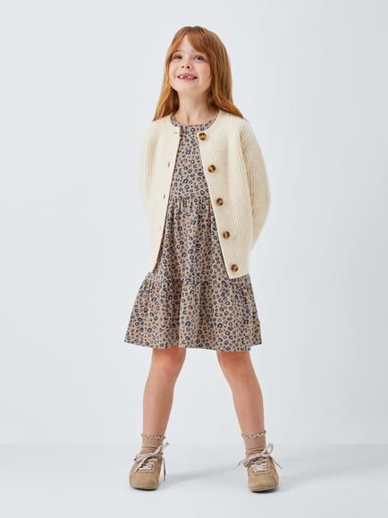 John Lewis Kids' Animal Print Jersey Dress, Blue, White - view 2, Blue, White