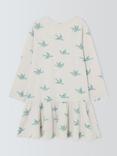 John Lewis Kids' Bird Print Jersey Dress, White, Blue