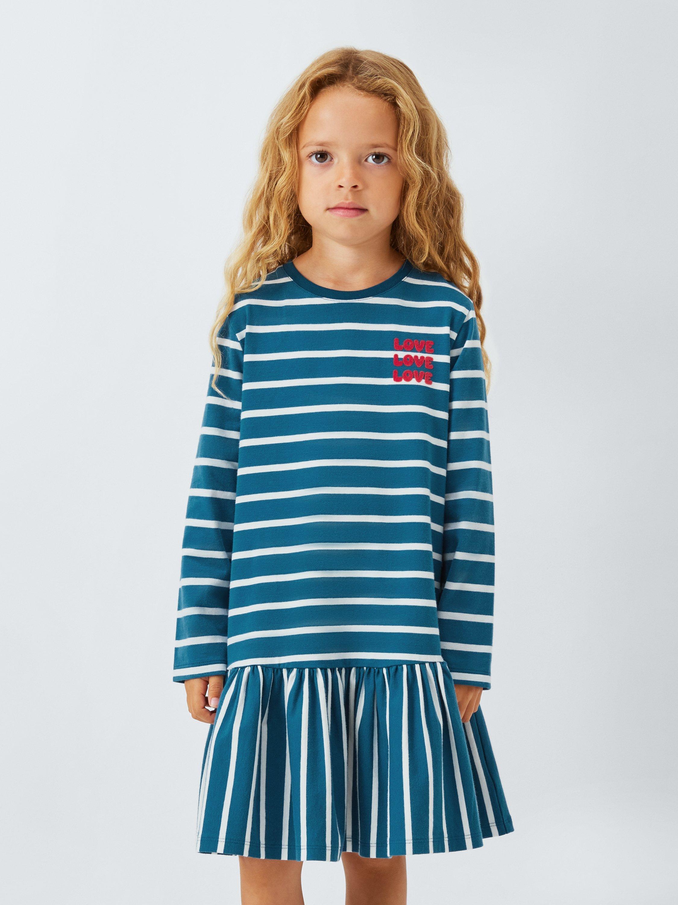 John Lewis Kids' Stripe Love Jersey Dress, Red, White, Blue