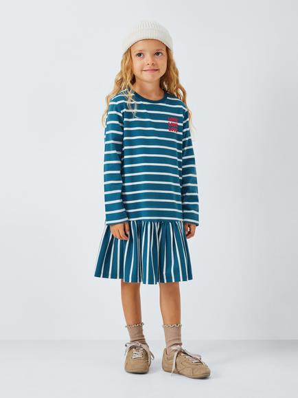 John Lewis Kids' Stripe Love Jersey Dress, Red, White, Blue - view 2, Red, White, Blue