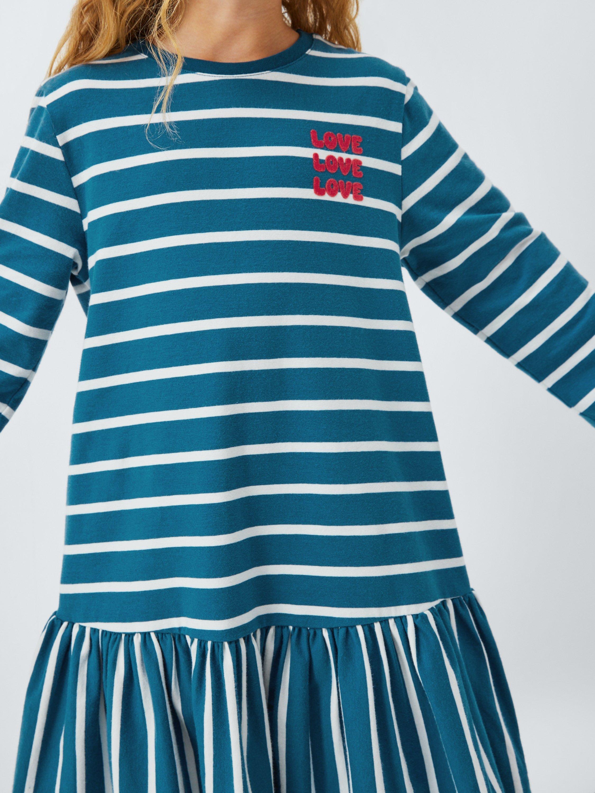 John Lewis Kids' Stripe Love Jersey Dress, Red, White, Blue