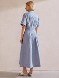 Albaray Stripe Pleat Organic Cotton Rich Shirt Dress, Blue
