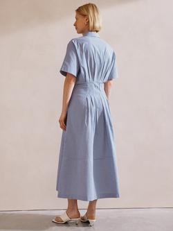 Albaray Stripe Pleat Organic Cotton Rich Shirt Dress, Blue - view 2, Blue