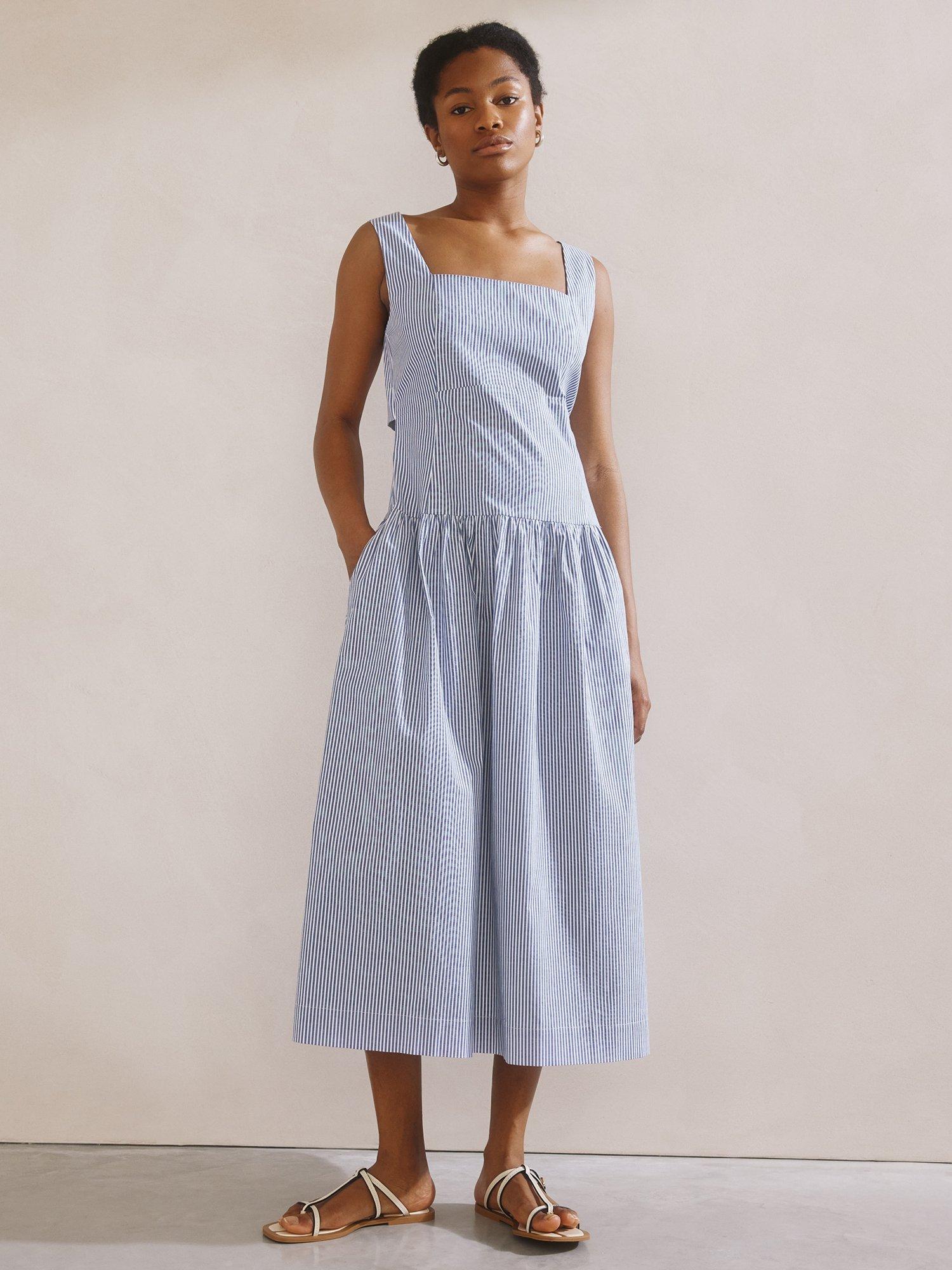 Albaray Stripe Organic Cotton Rich Sun Dress, Blue