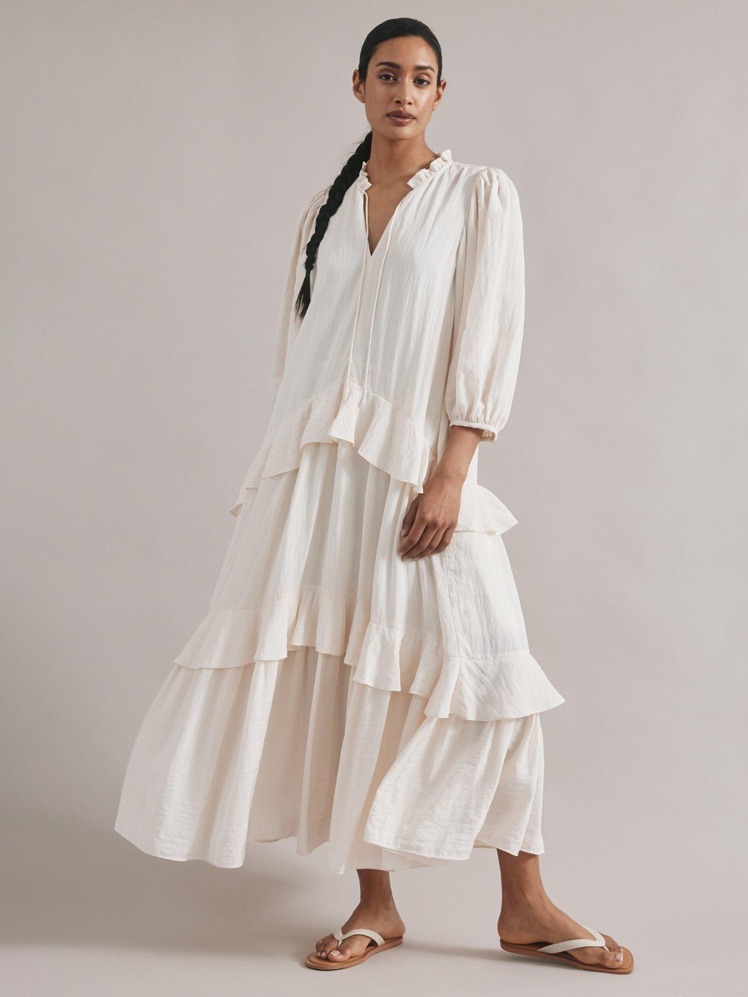 Product image 1 of 7, which shows Albaray Tiered Frill Maxi Dress, Cream, 8