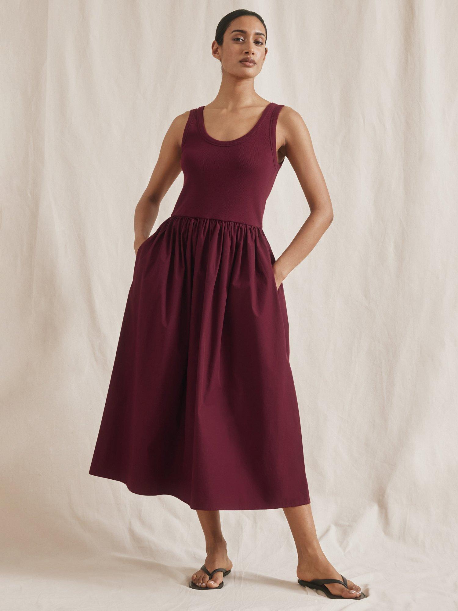 Product image 1 of 6, which shows Albaray Jersey Vest Midi Dress, Cherry, 8