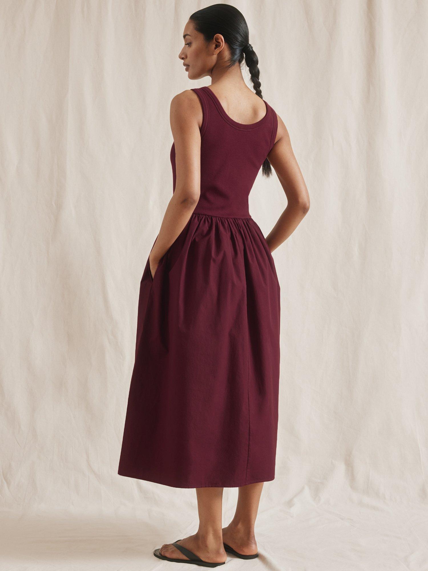 Product image 2 of 6, which shows Albaray Jersey Vest Midi Dress, Cherry, 8