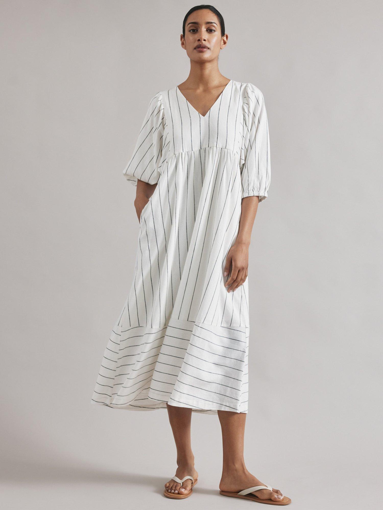 Albaray Wide Stripe V-Neck Dress, White