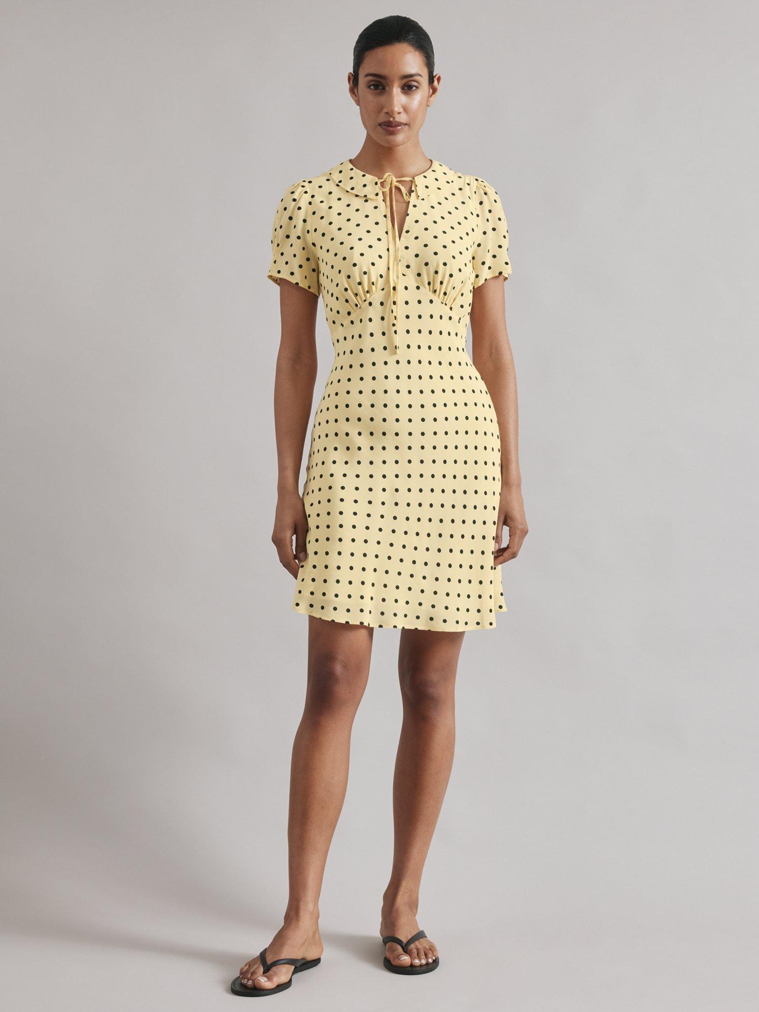 Product image 1 of 6, which shows Albaray Spot Frill Mini Dress, Yellow, 10