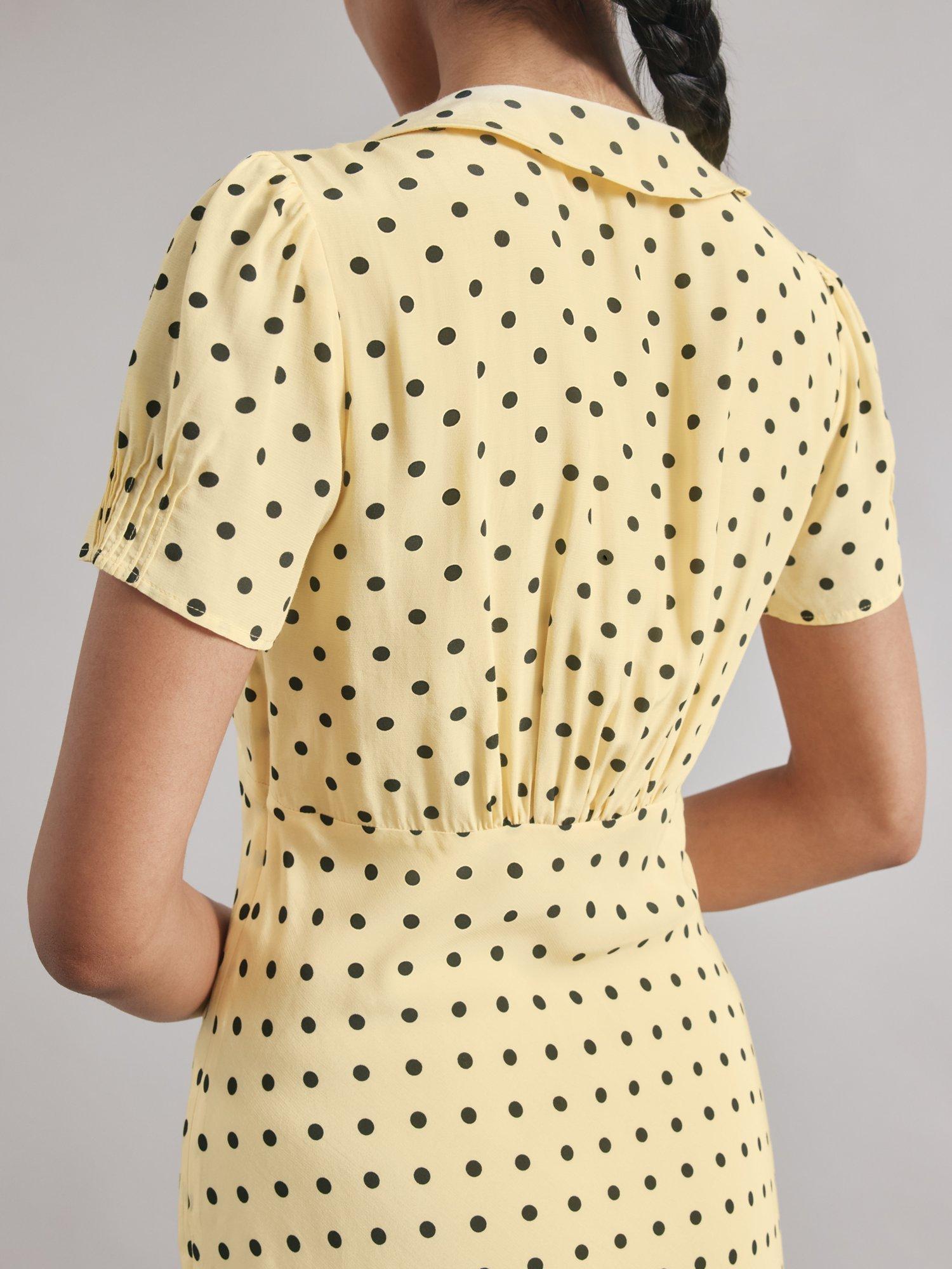 Product image 4 of 6, which shows Albaray Spot Frill Mini Dress, Yellow, 10