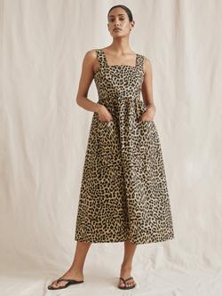 Albaray Animal Print Pure Organic Cotton Sun Dress, Brown/Multi, Brown/Multi