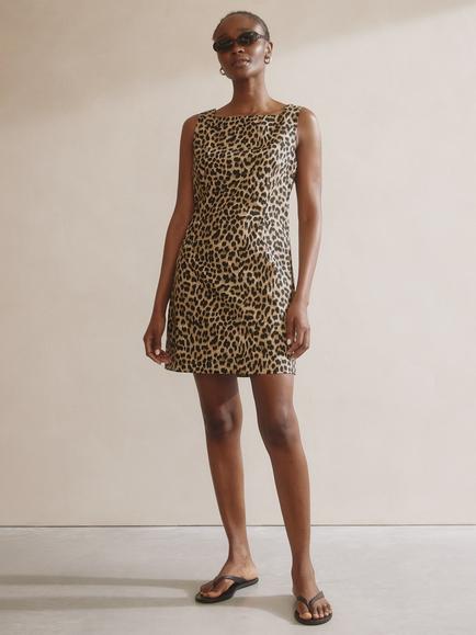 Albaray Animal Print Pure Organic Cotton Mini Dress, Brown/Multi, Brown/Multi