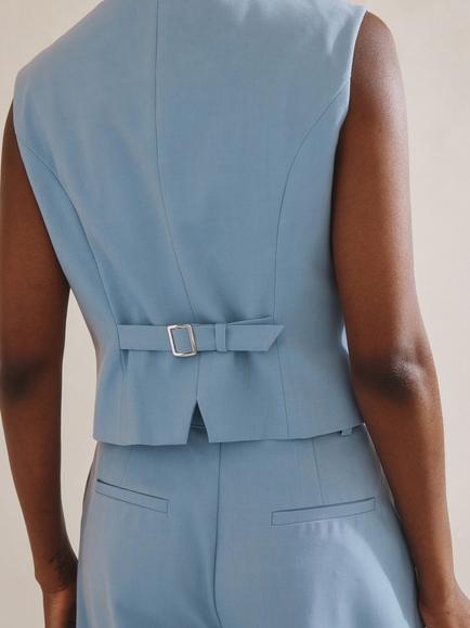Albaray Cropped Tailored Waistcoat, Blue - view 2, Blue
