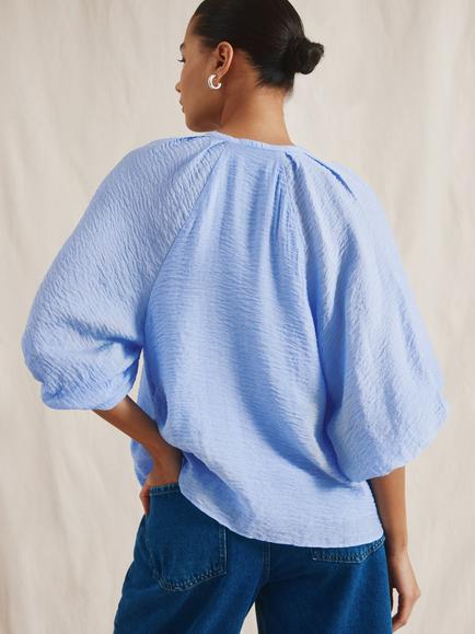 Albaray Tie Neck Volume Top, Blue - view 2, Blue