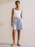 Albaray Ticking Stripe Organic Cotton Rich Bermuda Shorts, Blue