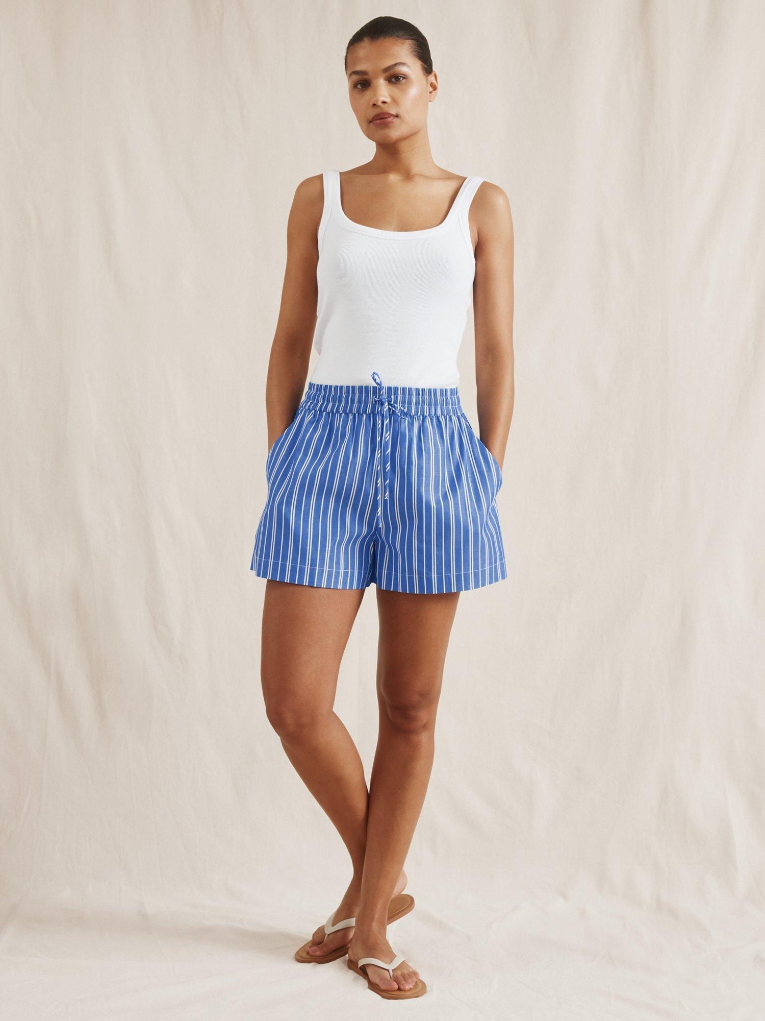 Product image 1 of 7, which shows Albaray Stripe Organic Cotton Rich Drawstring Shorts, Blue, 8