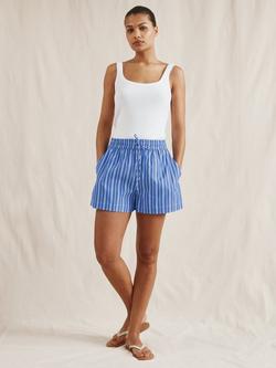 Albaray Stripe Organic Cotton Rich Drawstring Shorts, Blue, Blue