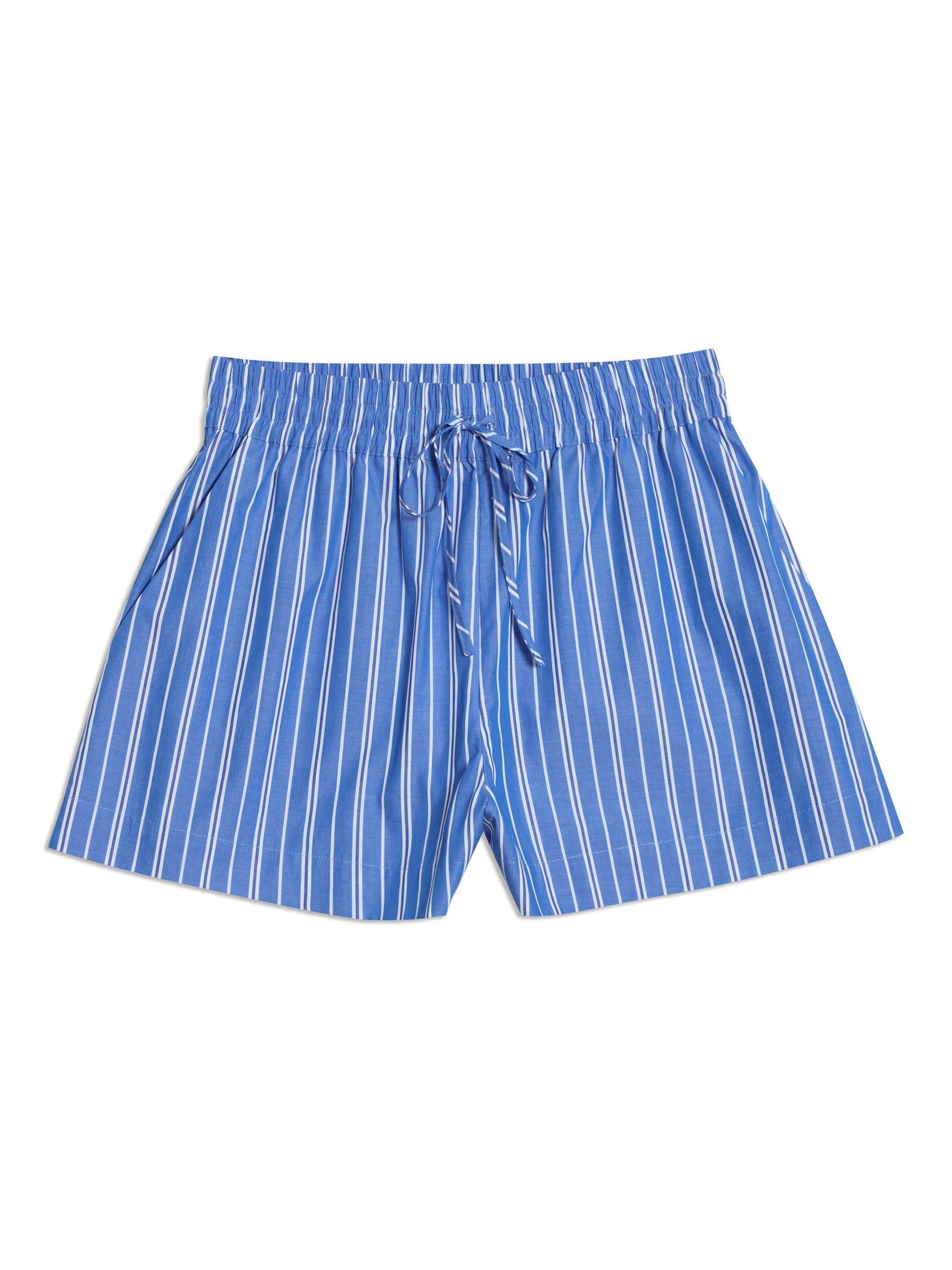 Product image 6 of 7, which shows Albaray Stripe Organic Cotton Rich Drawstring Shorts, Blue, 8