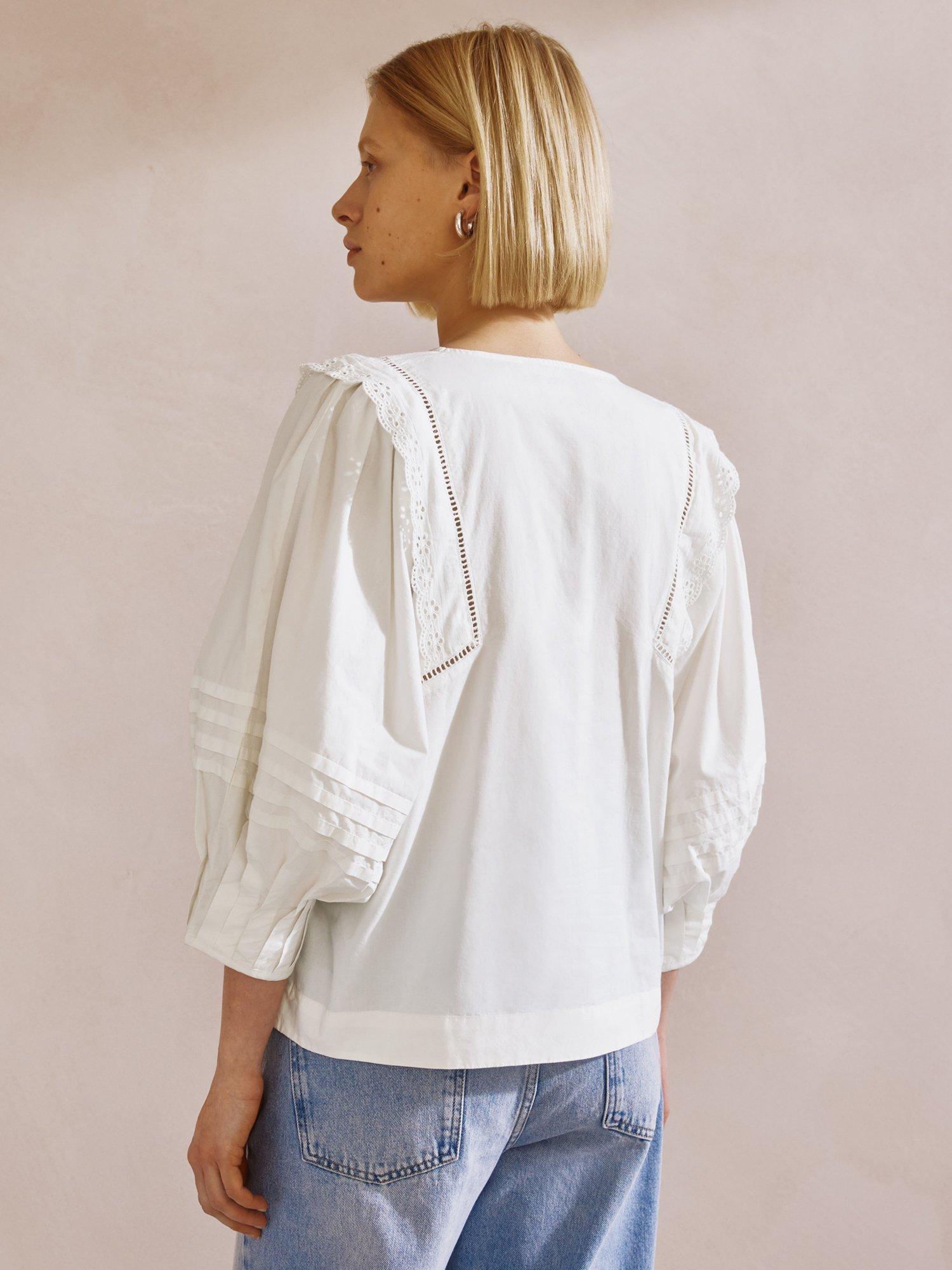 Product image 2 of 8, which shows Albaray Cotton Pintuck Sleeve Top, Cream, 10