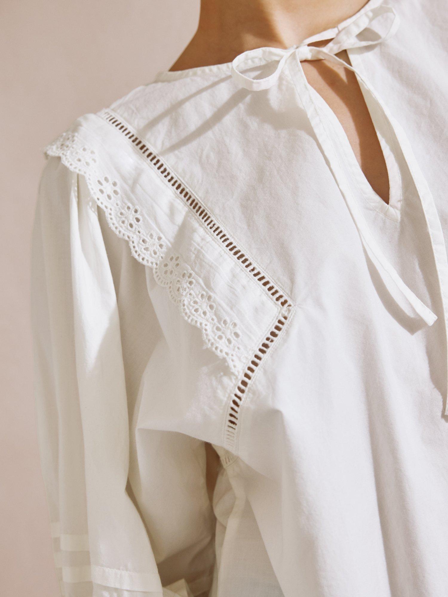 Product image 4 of 8, which shows Albaray Cotton Pintuck Sleeve Top, Cream, 10