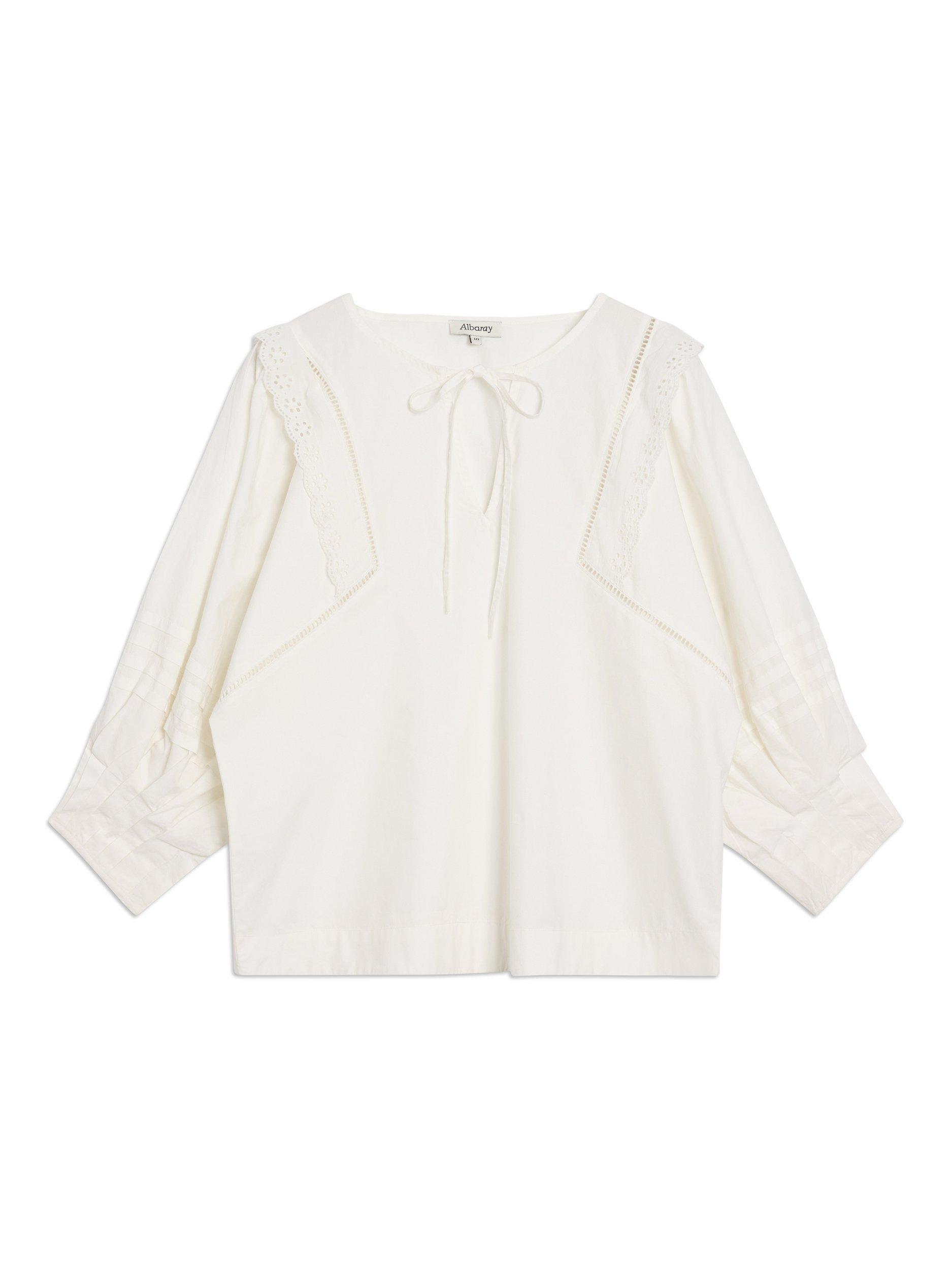 Product image 6 of 8, which shows Albaray Cotton Pintuck Sleeve Top, Cream, 10